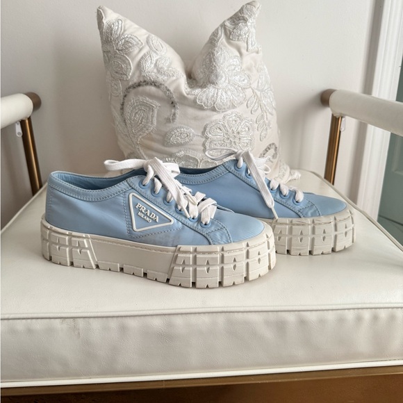 Prada Shoes - Prada Blue Nylon Platform Sneakers with White Lug Soles
